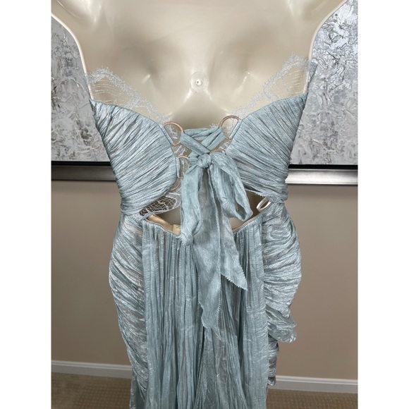 MARIA LUCIA HOHAN Jolie Strapless Lace Ruched Draped Silk Blue Maxi Dress Sz 2 - Picture 10 of 14